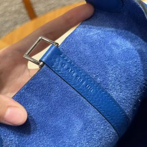 Hermes Picotin Lock 18 CM Bag Handmade In Taurillon Clemence Leather Silver Hardware 71 Bleu France - Image 11