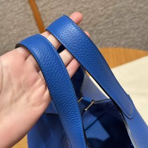 Hermes Picotin Lock 18 CM Bag Handmade In Taurillon Clemence Leather Silver Hardware 71 Bleu France - Image 9