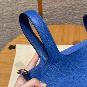 Hermes Picotin Lock 18 CM Bag Handmade In Taurillon Clemence Leather Silver Hardware 71 Bleu France - Image 8