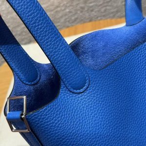 Hermes Picotin Lock 18 CM Bag Handmade In Taurillon Clemence Leather Silver Hardware 71 Bleu France - Image 7