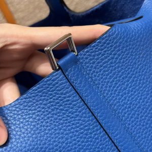 Hermes Picotin Lock 18 CM Bag Handmade In Taurillon Clemence Leather Silver Hardware 71 Bleu France - Image 4