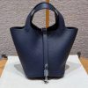 Hermes Picotin Lock 18 CM Bag Handmade In Taurillon Clemence Leather Silver Hardware 73 Blue Saphir
