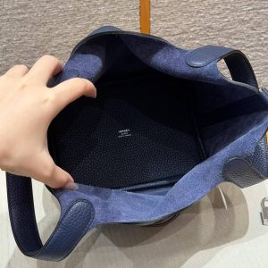 Hermes Picotin Lock 18 CM Bag Handmade In Taurillon Clemence Leather Silver Hardware 73 Blue Saphir - Image 14