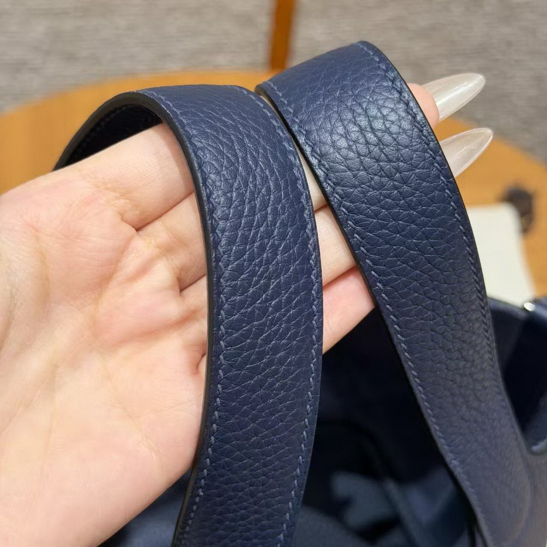 Hermes Picotin Lock 18 CM Bag Handmade In Taurillon Clemence Leather Silver Hardware 73 Blue Saphir - Image 11