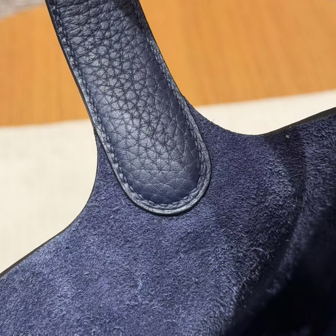 Hermes Picotin Lock 18 CM Bag Handmade In Taurillon Clemence Leather Silver Hardware 73 Blue Saphir - Image 8