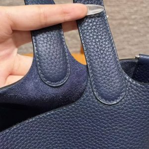 Hermes Picotin Lock 18 CM Bag Handmade In Taurillon Clemence Leather Silver Hardware 73 Blue Saphir - Image 7