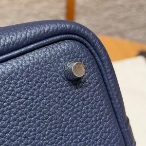 Hermes Picotin Lock 18 CM Bag Handmade In Taurillon Clemence Leather Silver Hardware 73 Blue Saphir - Image 6