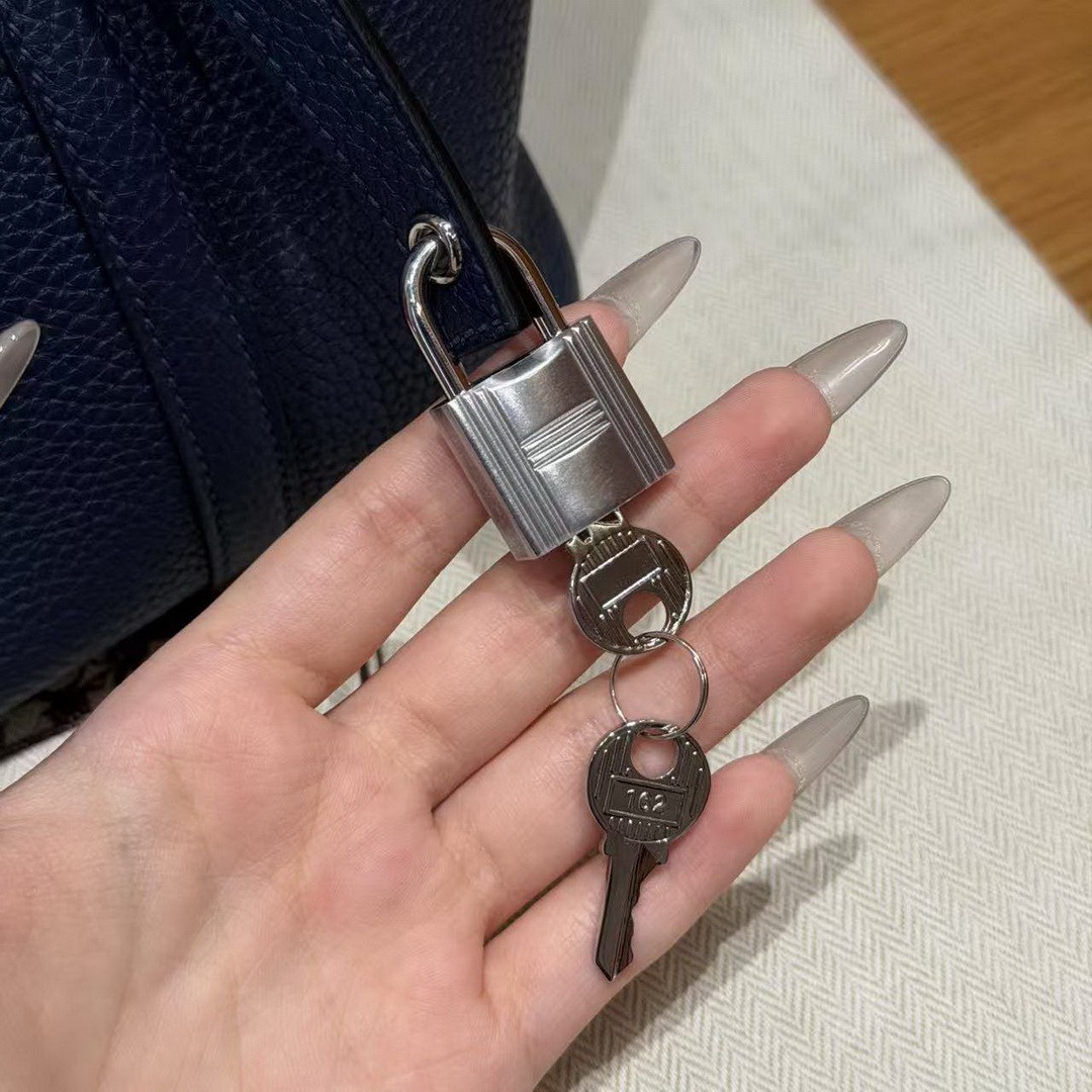 Hermes Picotin Lock 18 CM Bag Handmade In Taurillon Clemence Leather Silver Hardware 73 Blue Saphir - Image 5