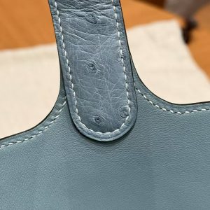 Hermes Picotin Lock 18 CM Bag Handmade In KK Ostrich Leather from South Africa Silver Hardware 75 Blue Jean - Image 11