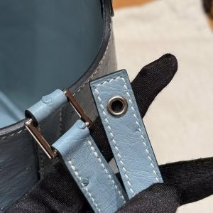 Hermes Picotin Lock 18 CM Bag Handmade In KK Ostrich Leather from South Africa Silver Hardware 75 Blue Jean - Image 8