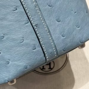 Hermes Picotin Lock 18 CM Bag Handmade In KK Ostrich Leather from South Africa Silver Hardware 75 Blue Jean - Image 7