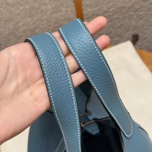 Hermes Picotin Lock 18 CM Bag Handmade In Taurillon Clemence Leather Silver Hardware 75 Blue Jean - Image 11