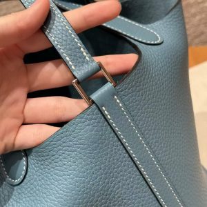 Hermes Picotin Lock 18 CM Bag Handmade In Taurillon Clemence Leather Silver Hardware 75 Blue Jean - Image 5