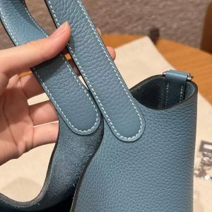 Hermes Picotin Lock 18 CM Bag Handmade In Taurillon Clemence Leather Silver Hardware 75 Blue Jean - Image 4