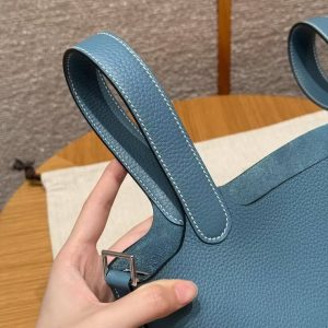Hermes Picotin Lock 18 CM Bag Handmade In Taurillon Clemence Leather Silver Hardware 75 Blue Jean