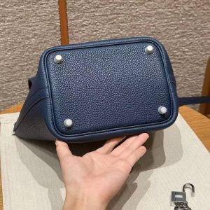 Hermes Picotin Lock 18 CM Bag Handmade In Taurillon Clemence Leather Silver Hardware 7P Bleu De Prusse - Image 12
