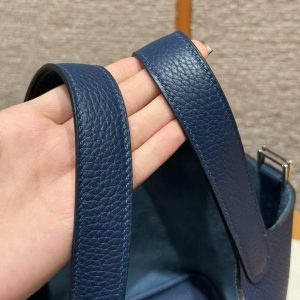 Hermes Picotin Lock 18 CM Bag Handmade In Taurillon Clemence Leather Silver Hardware 7P Bleu De Prusse - Image 10