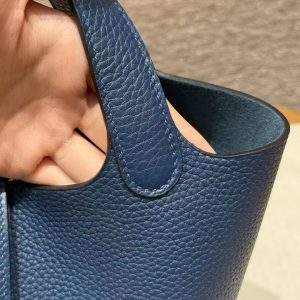 Hermes Picotin Lock 18 CM Bag Handmade In Taurillon Clemence Leather Silver Hardware 7P Bleu De Prusse - Image 5