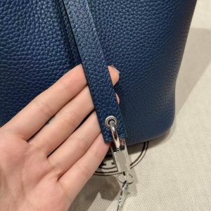 Hermes Picotin Lock 18 CM Bag Handmade In Taurillon Clemence Leather Silver Hardware 7P Bleu De Prusse - Image 4