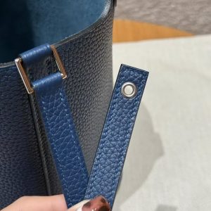 Hermes Picotin Lock 18 CM Bag Handmade In Taurillon Clemence Leather Silver Hardware 7P Bleu De Prusse - Image 3