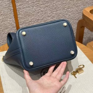 Hermes Picotin Lock 18 CM Bag Handmade In Taurillon Clemence Leather Gold Hardware 7P Blue Presse - Image 13
