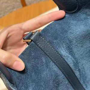 Hermes Picotin Lock 18 CM Bag Handmade In Taurillon Clemence Leather Gold Hardware 7P Blue Presse - Image 9