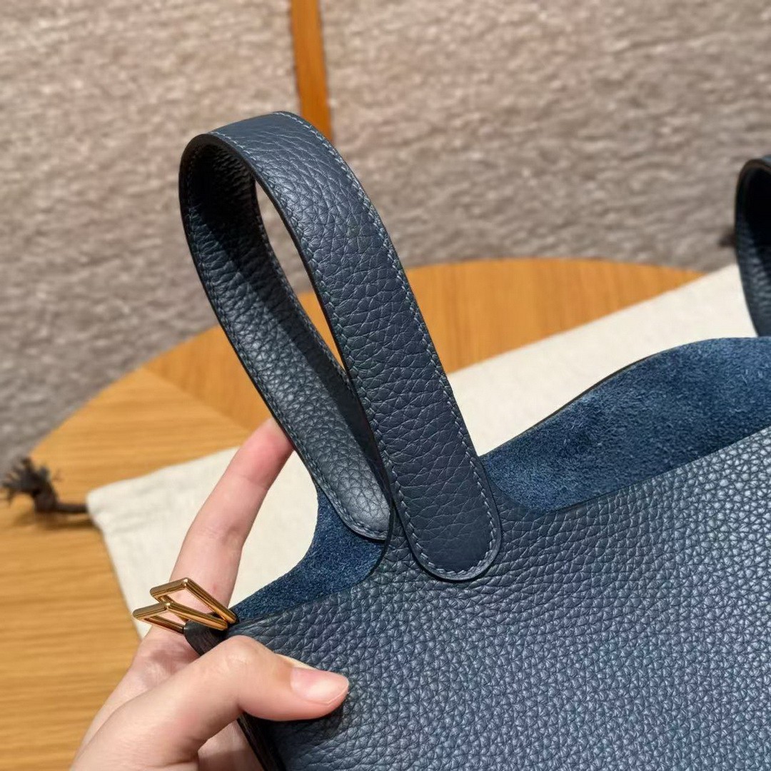Hermes Picotin Lock 18 CM Bag Handmade In Taurillon Clemence Leather Gold Hardware 7P Blue Presse - Image 8