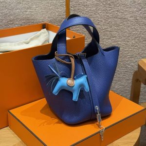 Hermes Picotin Lock 18 CM Bag Handmade In Taurillon Clemence Leather Silver Hardware 7T Blue Electric - Image 19