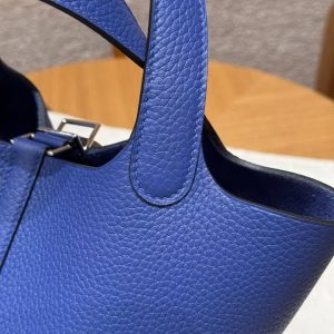 Hermes Picotin Lock 18 CM Bag Handmade In Taurillon Clemence Leather Silver Hardware 7T Blue Electric - Image 16
