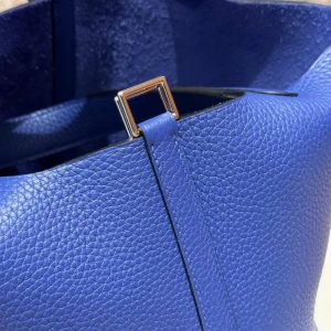 Hermes Picotin Lock 18 CM Bag Handmade In Taurillon Clemence Leather Silver Hardware 7T Blue Electric - Image 15
