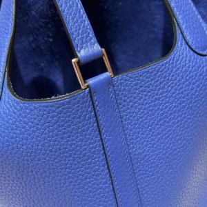 Hermes Picotin Lock 18 CM Bag Handmade In Taurillon Clemence Leather Silver Hardware 7T Blue Electric - Image 14