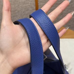 Hermes Picotin Lock 18 CM Bag Handmade In Taurillon Clemence Leather Silver Hardware 7T Blue Electric - Image 7
