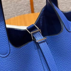 Hermes Picotin Lock 18 CM Bag Handmade In Taurillon Clemence Leather Silver Hardware 7T Blue Electric - Image 5