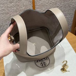 Hermes Picotin Lock 18 CM Bag Handmade In Taurillon Clemence Leather Gold Hardware 81 Gris Tourtlle - Image 15