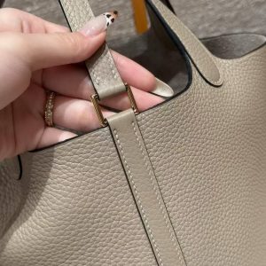 Hermes Picotin Lock 18 CM Bag Handmade In Taurillon Clemence Leather Gold Hardware 81 Gris Tourtlle - Image 3