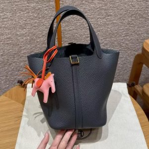 Hermes Picotin Lock 18 CM Bag 85 Ardoise Handmade In Taurillon Clemence Leather Gold Hardware - Image 25