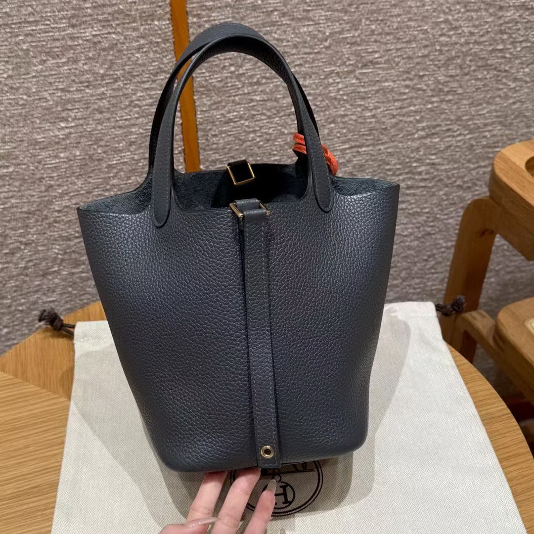 Hermes Picotin Lock 18 CM Bag 85 Ardoise Handmade In Taurillon Clemence Leather Gold Hardware - Image 24
