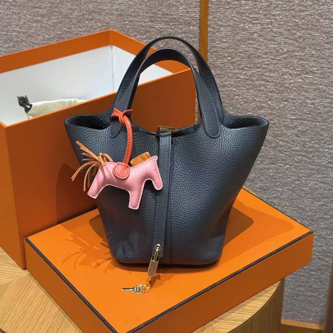 Hermes Picotin Lock 18 CM Bag 85 Ardoise Handmade In Taurillon Clemence Leather Gold Hardware - Image 19