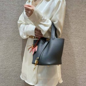 Hermes Picotin Lock 18 CM Bag 85 Ardoise Handmade In Taurillon Clemence Leather Gold Hardware - Image 4