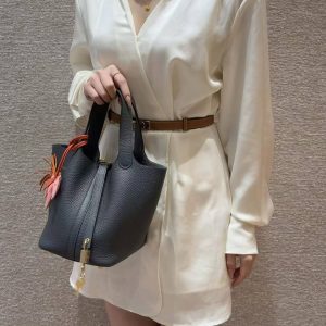 Hermes Picotin Lock 18 CM Bag 85 Ardoise Handmade In Taurillon Clemence Leather Gold Hardware - Image 3