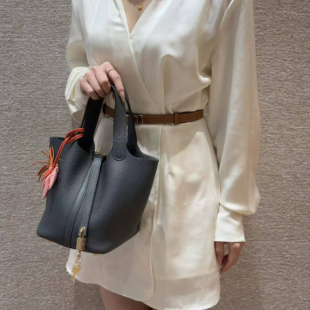 Hermes Picotin Lock 18 CM Bag 85 Ardoise Handmade In Taurillon Clemence Leather Gold Hardware - Image 3