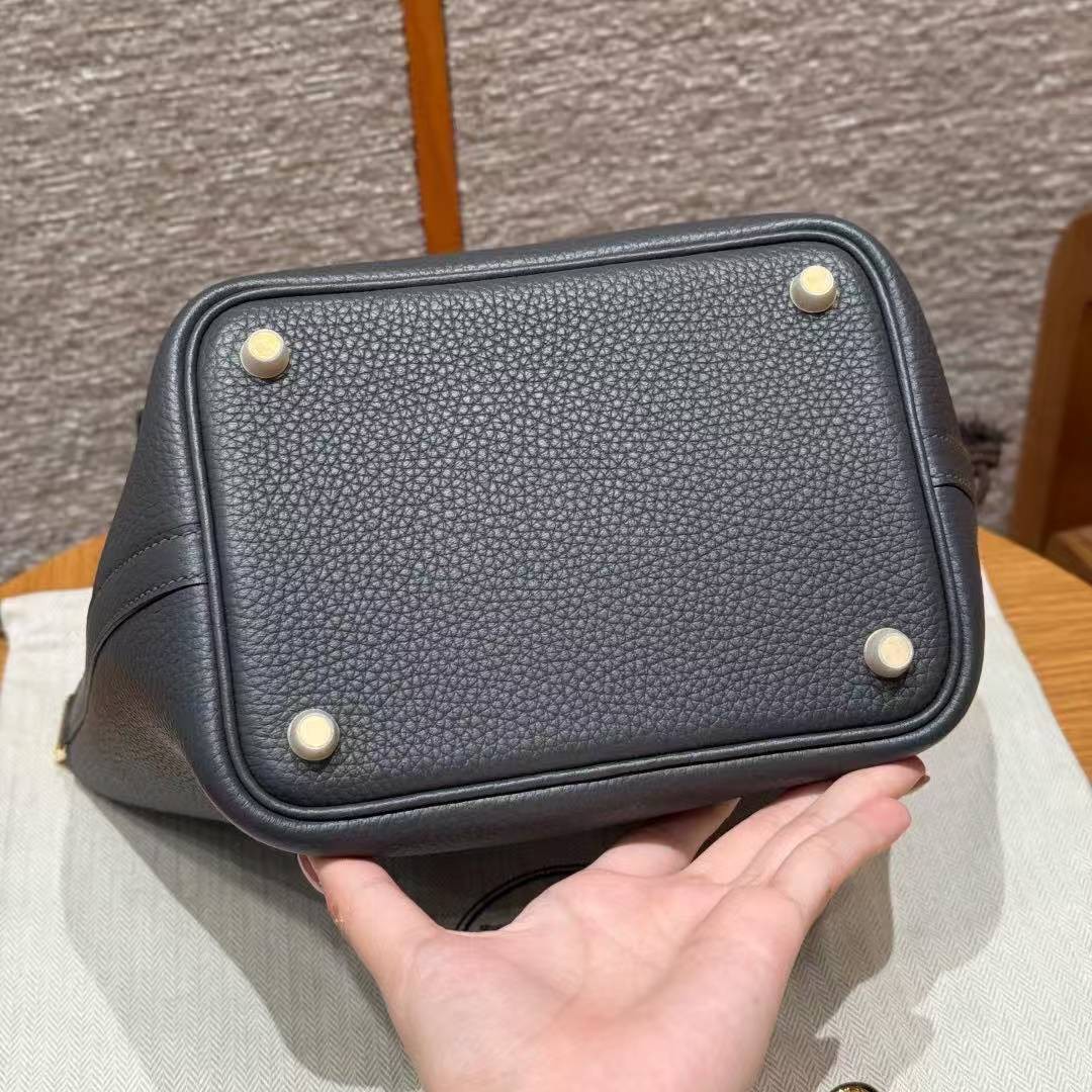 Hermes Picotin Lock 18 CM Bag Handmade In Taurillon Clemence Leather Gold Hardware 88 Graphite - Image 15