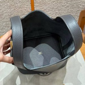 Hermes Picotin Lock 18 CM Bag Handmade In Taurillon Clemence Leather Gold Hardware 88 Graphite - Image 14