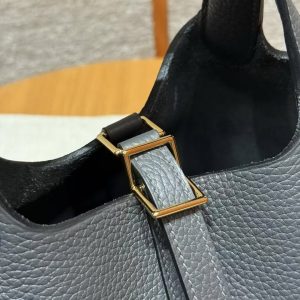 Hermes Picotin Lock 18 CM Bag Handmade In Taurillon Clemence Leather Gold Hardware 88 Graphite - Image 8