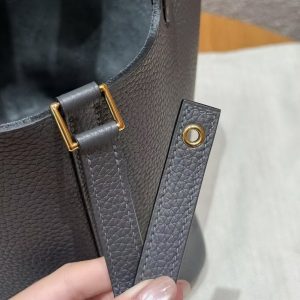 Hermes Picotin Lock 18 CM Bag Handmade In Taurillon Clemence Leather Gold Hardware 88 Graphite - Image 7