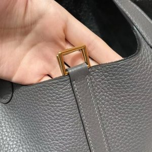 Hermes Picotin Lock 18 CM Bag Handmade In Taurillon Clemence Leather Gold Hardware 88 Graphite - Image 6
