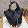 Hermes Picotin Lock 18 CM Bag Handmade In Taurillon Clemence Leather Silver Hardware 89 Noir