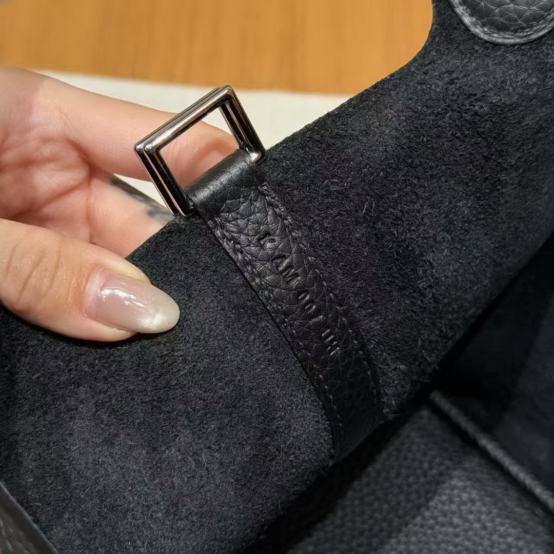 Hermes Picotin Lock 18 CM Bag Handmade In Taurillon Clemence Leather Silver Hardware 89 Noir - Image 13