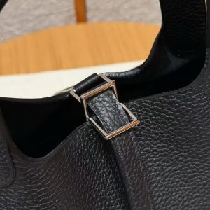 Hermes Picotin Lock 18 CM Bag Handmade In Taurillon Clemence Leather Silver Hardware 89 Noir - Image 7