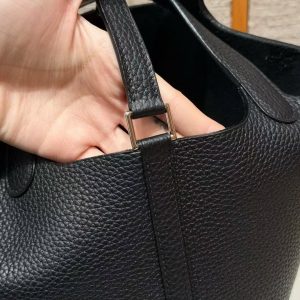 Hermes Picotin Lock 18 CM Bag Handmade In Taurillon Clemence Leather Silver Hardware 89 Noir - Image 5